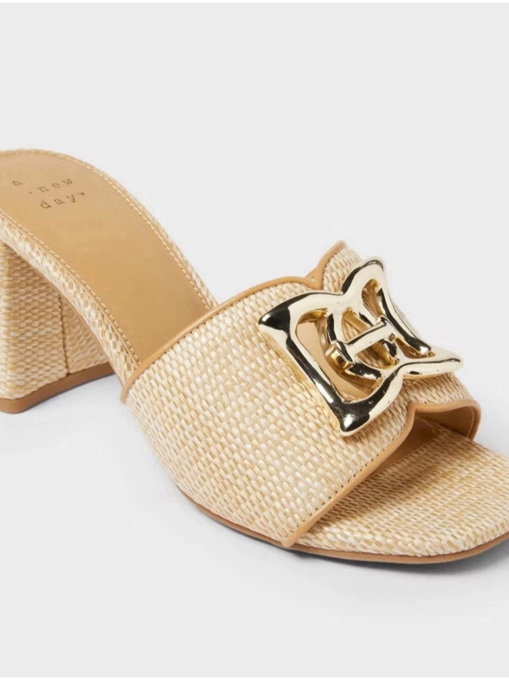 New Day Womens Natural Woven Mule Sandal with Gold Accent